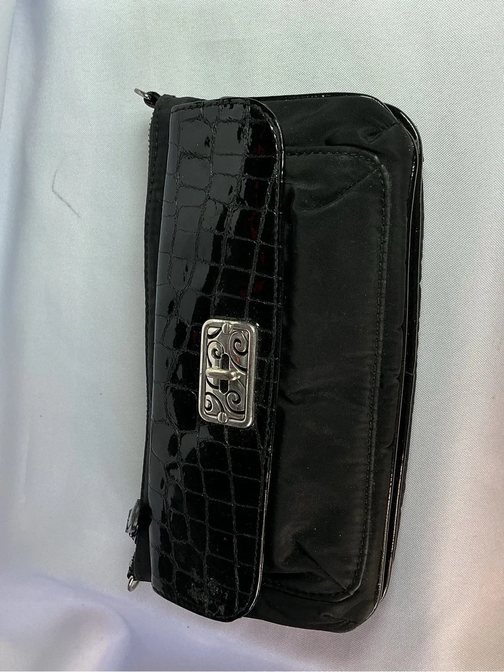 ★ Brighton Black Patent Croc Embossed Organizer Crossbody Wallet Bag
